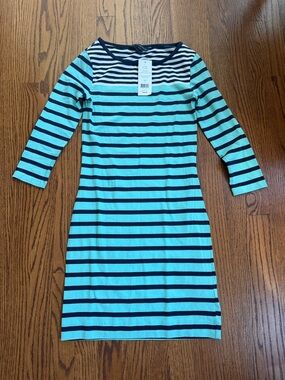 French Connection Turquoise & Black Striped Long-Sleeve Knit Dress🌿